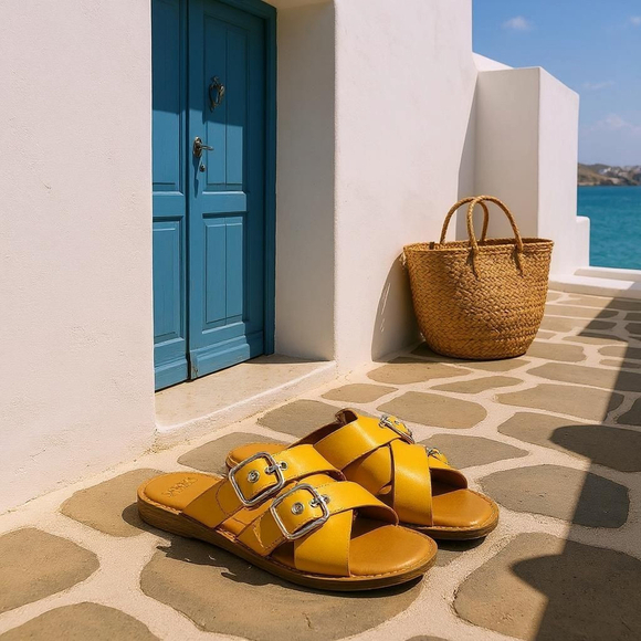 Franco Sarto Shoes - Franco Sarto Women's Honey Yellow Brown LEATHER Belted Sandals SZ 9.5 M
